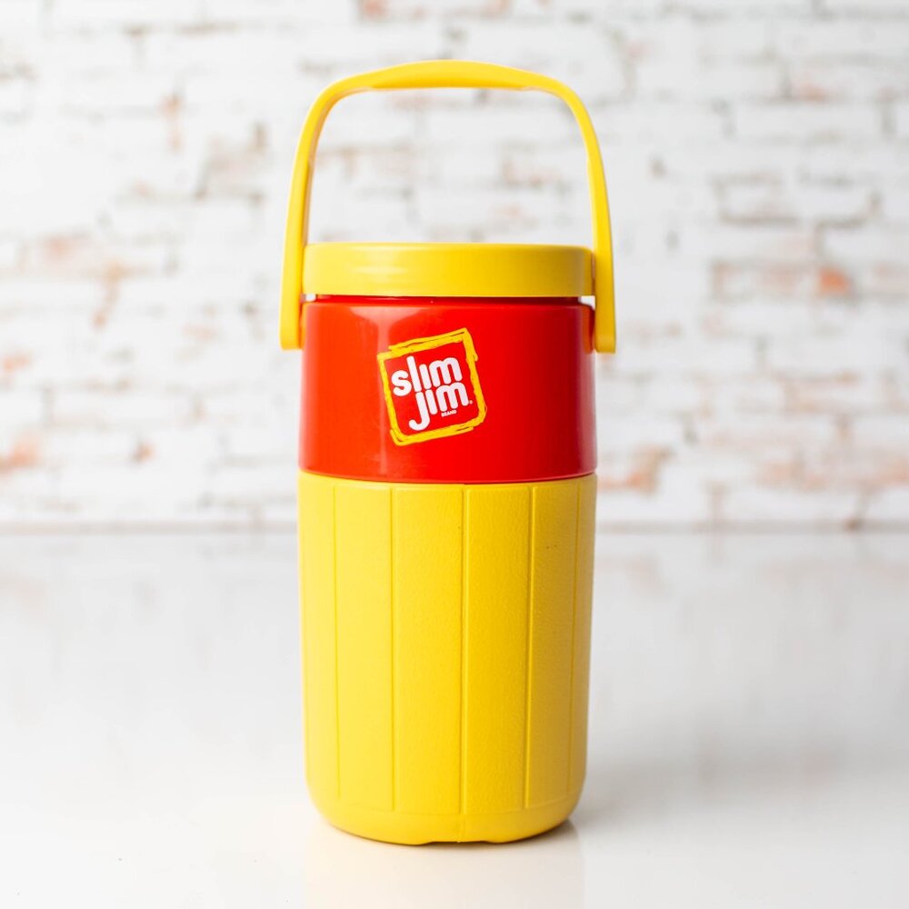 NEW Vintage Slim Jim Coleman Water Cooler Jug Thermos Red & Yellow Promo
